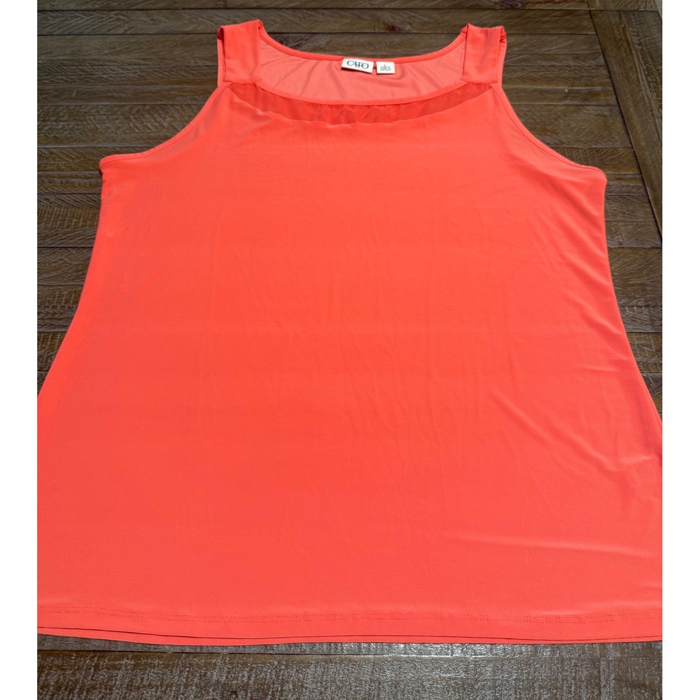 Cato Tank Top Women Large Coral Orange New Sheer Trim Sleeveless  Preloved